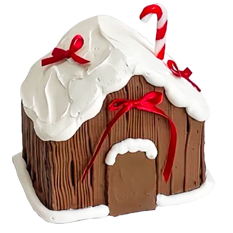 The snow-covered wooden house